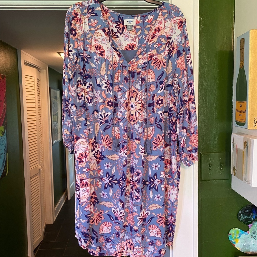 Old Navy short floral dress with tassel neckline